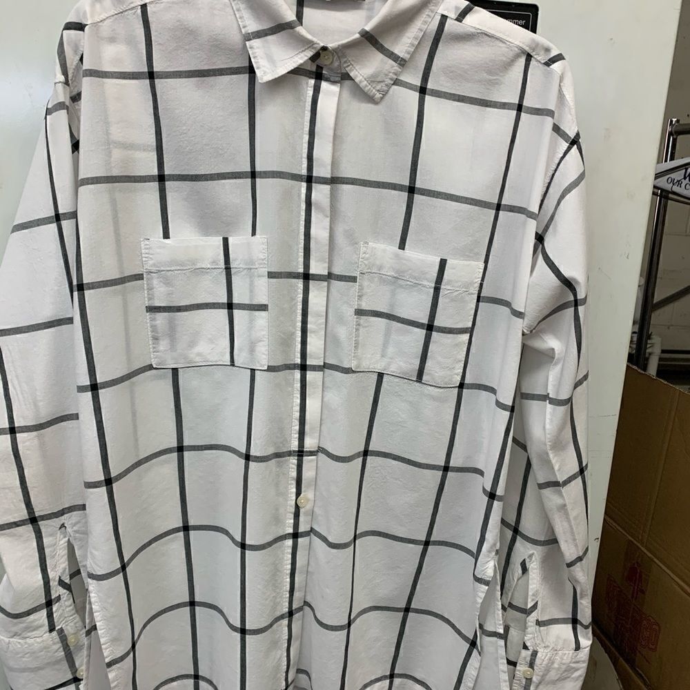 Abercrombie & Fitch blouse white grey checks small - Picture 2 of 8